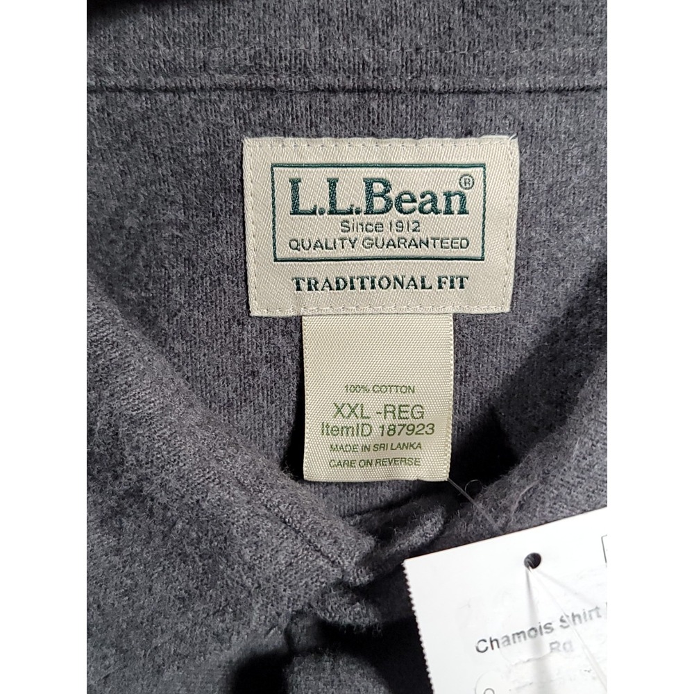LL Bean Shirt 2XL Gray Men Chamois Flannel Long Sleeve Button Up Heavyweight NWT - Picture 11 of 16